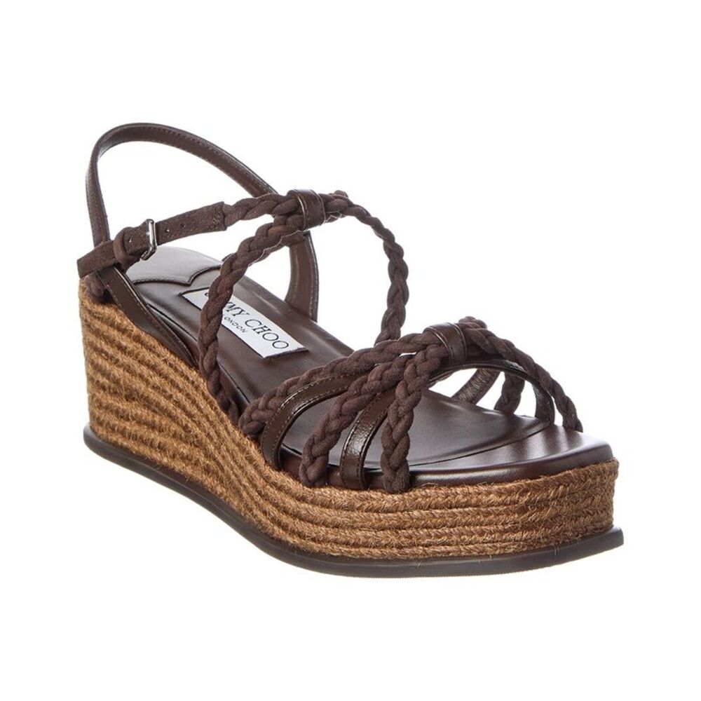 Jimmy Choo Nyra 60 Suede & Leather Wedge Sandal, Brown